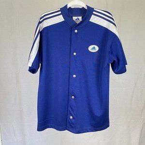 Vintage Adidas Snap-Front Mesh Jersey Shirt Blue White Three-Stripes Size Small